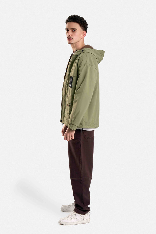 JACKET WITH ZIPPER AND HOOD-Olive