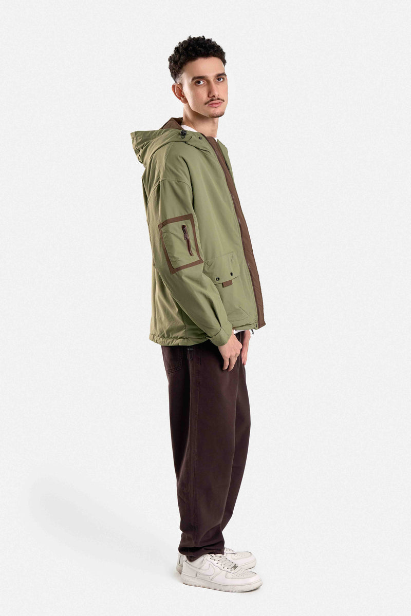 JACKET WITH ZIPPER AND HOOD-Olive