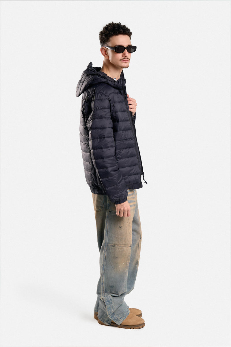 PUFFER JACKET WITH HOOD POCKETS AND ZIPPER