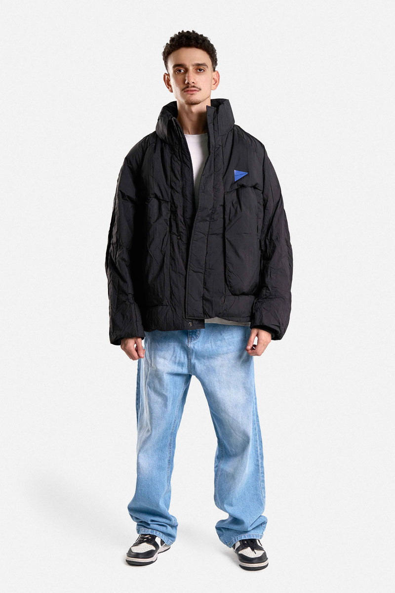 PUFFER JACKET WITH HOOD POCKETS AND ZIPPER